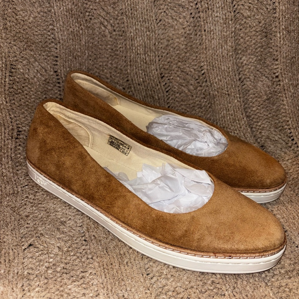 UGG Kammi Chestnut Slip On Suede Loafers Ballet Flats Shoes Size 9.5 NWOB
